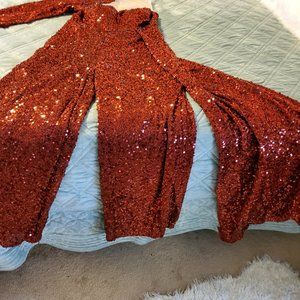 Burgundy One Arm Sequin Jumpsuit